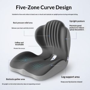 Ergonomic Lumbar Support Seat Cushion - Posture Correcting Memory Foam Chair Pad for Students Office Home Use